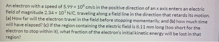 Solved An electron with a speed of 5.99 108 cm/s in the | Chegg.com