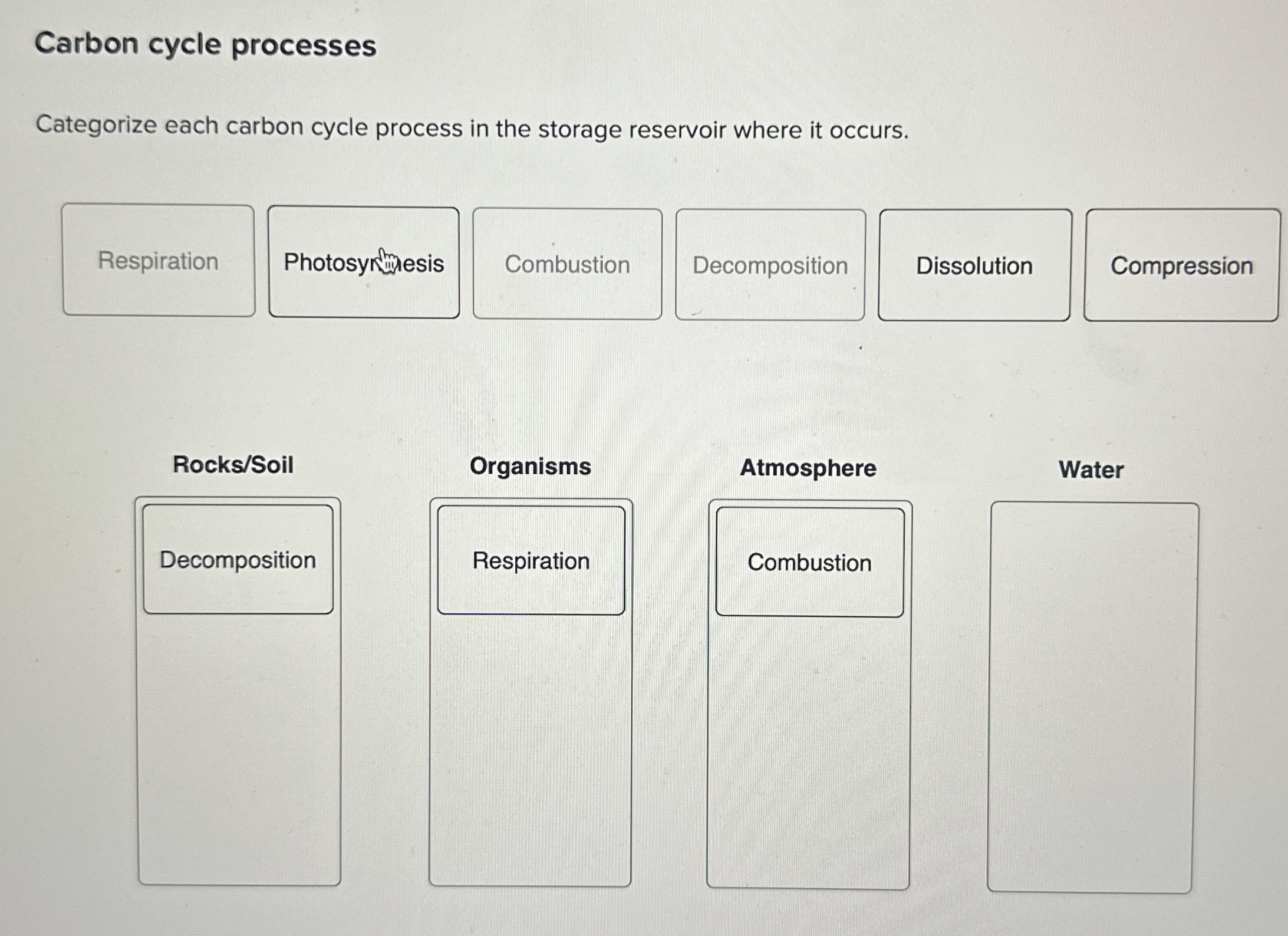 Solved Categorize each carbon cycle process in the storage