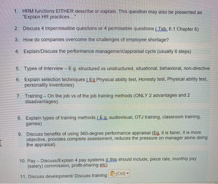 Solved 1. HRM functions EITHER describe or explain. This | Sns-Brigh10