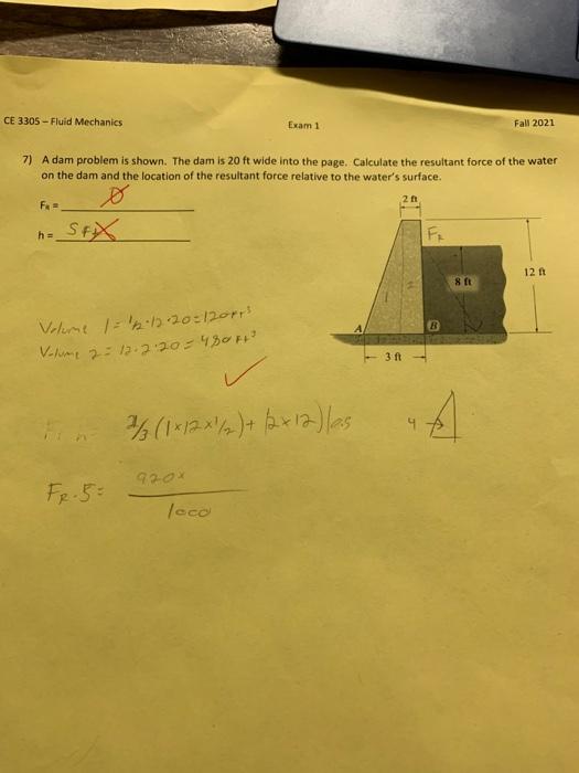 Solved CE 3305-Fluid Mechanics Exam 1 Fall 2021 7) Adam | Chegg.com