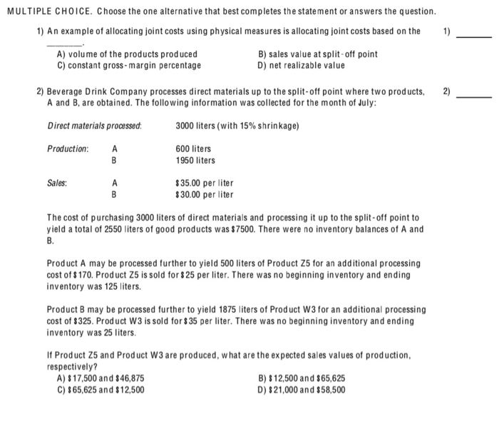 Solved MULTIPLE CHOICE. Choose the one alternative that best | Chegg.com