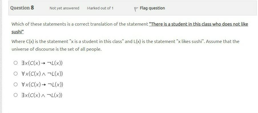 Solved Question 8 Not yet answered Marked out of 1 p Flag | Chegg.com