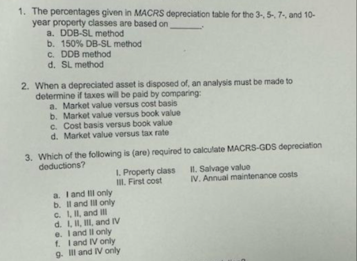 Solved The percentages given in MACRS depreciation table for | Chegg.com