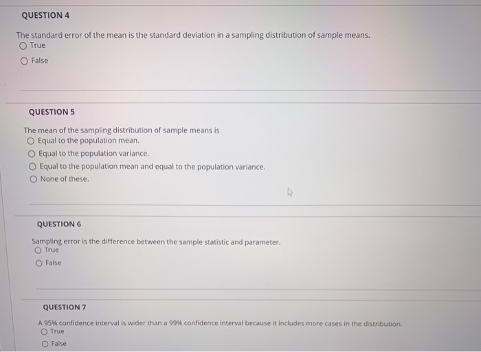 Solved QUESTION 4 The standard error of the mean is the | Chegg.com