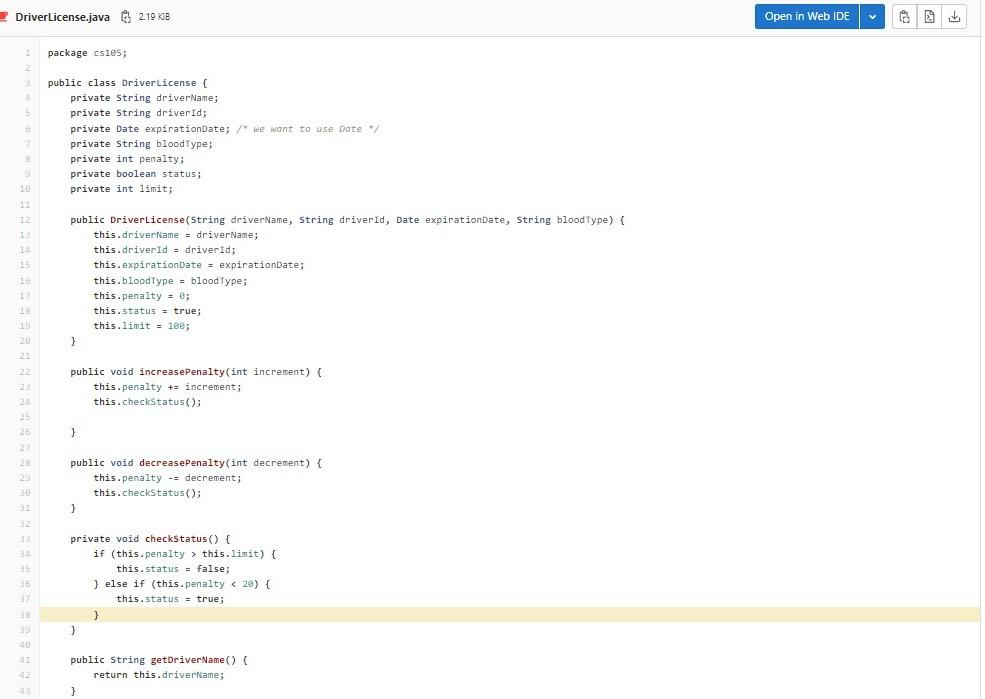 DriverLicense.java 6 2.19 KB Open in Web IDE package | Chegg.com