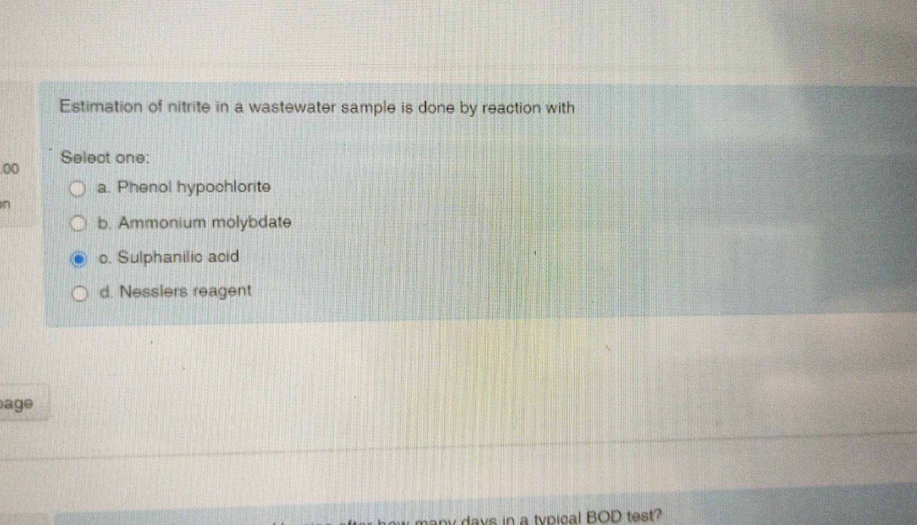 Solved Estimation of nitrite in a wastewater sample is done