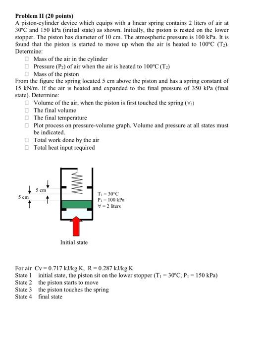 Solved Problem II (20 points) A pistoncylinder device which