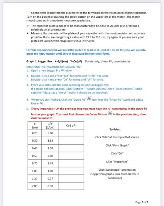 Solved PHYS 2426 Capacitance vs Distance 2109 Materials