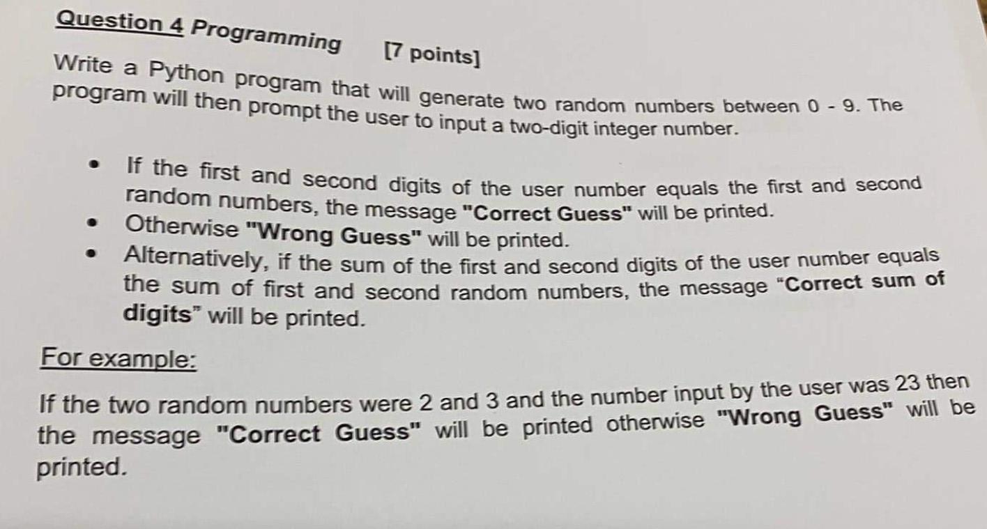 Solved Question 4 Programming [7 points] Write a Python | Chegg.com