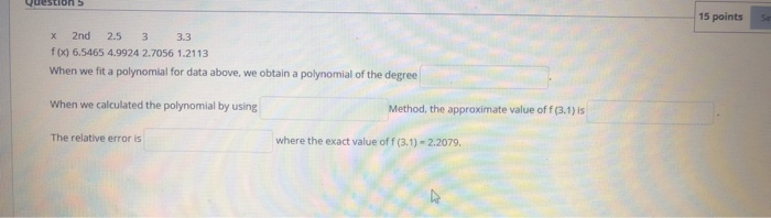 Solved Question 5 15 points * 2nd 2.5 3 3.3 f(x) 6.5465 | Chegg.com