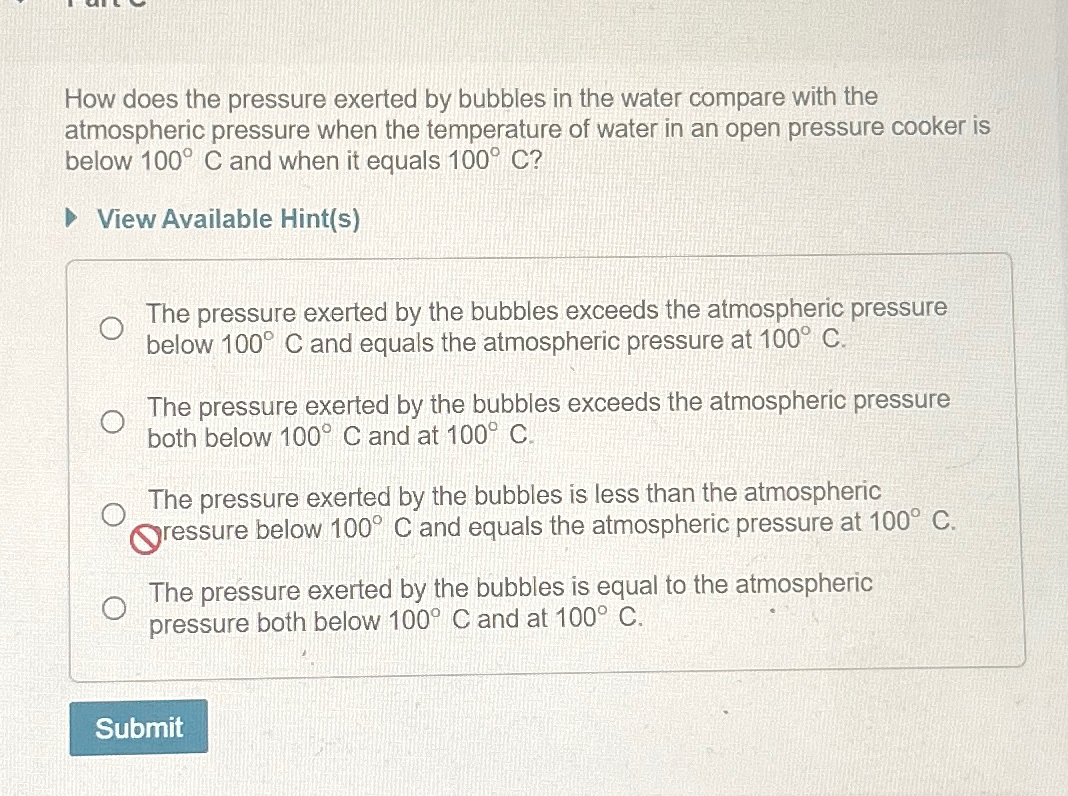 Solved How does the pressure exerted by bubbles in the water | Chegg.com