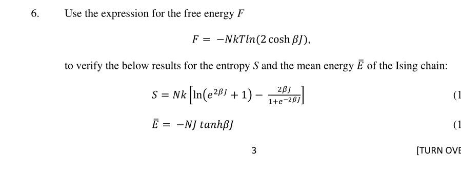 Solved 6. Use the expression for the free energy F | Chegg.com