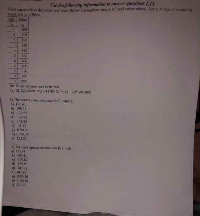 Solved Use the following information to answer questions | Chegg.com