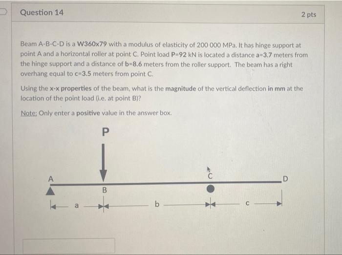 Solved Question 14 2 Pts Beam A-B-C-D Is A W360x79 With A | Chegg.com