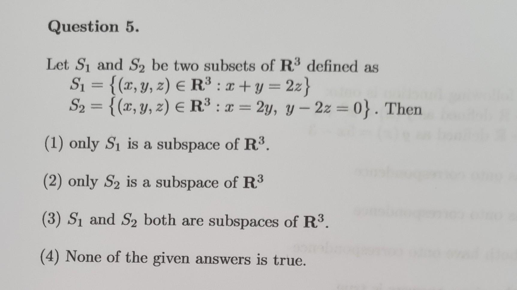 Solved Let S1 and S2 be two subsets of R3 defined as | Chegg.com