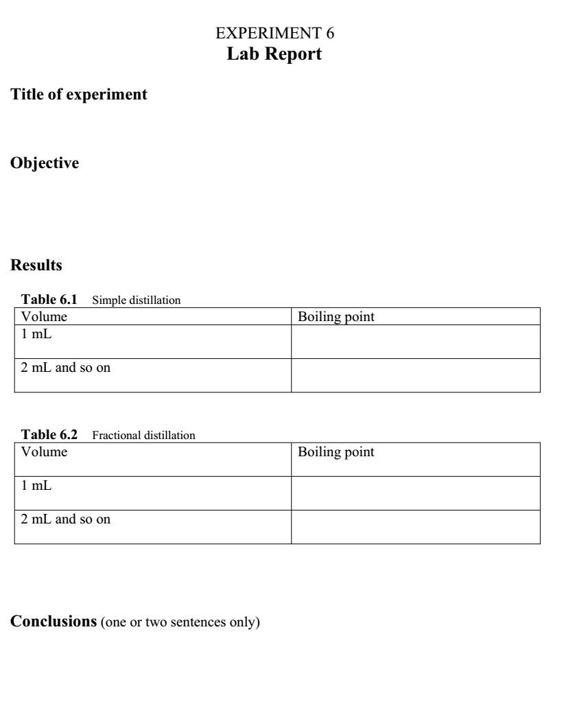 Solved EXPERIMENT 6 Simple and Fractional Distillation | Chegg.com