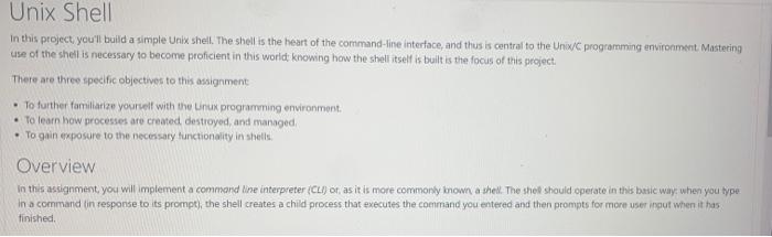 Solved Unix Shell In this project, you'll build a simple | Chegg.com