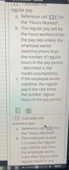 Solved 1.3) Calculate The Overtime Pay. A. Reference Cell | Chegg.com