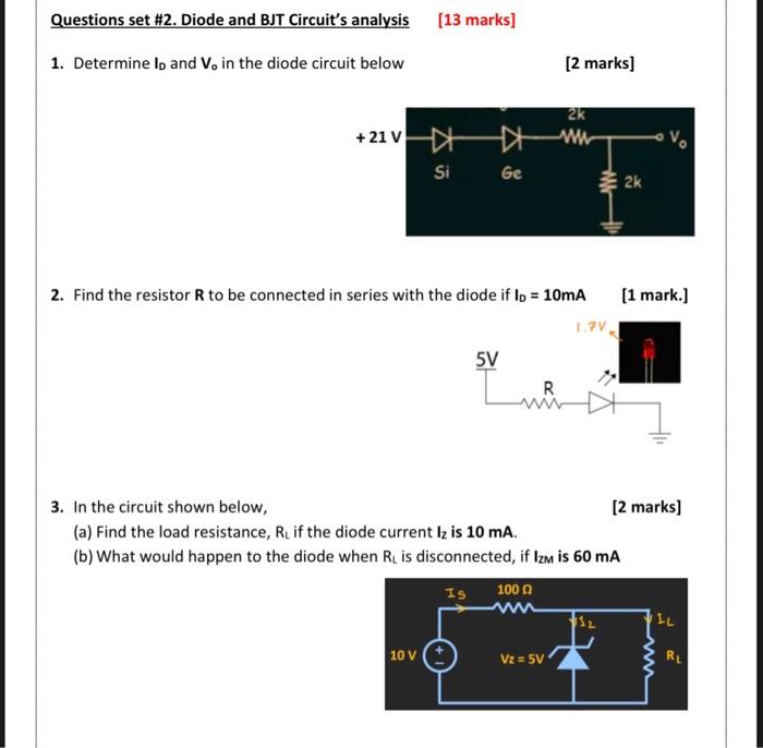 Solved Questions set #2. Diode and BJT Circuit's analysis | Chegg.com