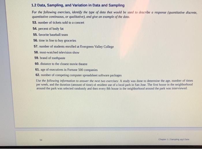 Solved 1.2 Data, Sampling, and Variation in Data and | Chegg.com