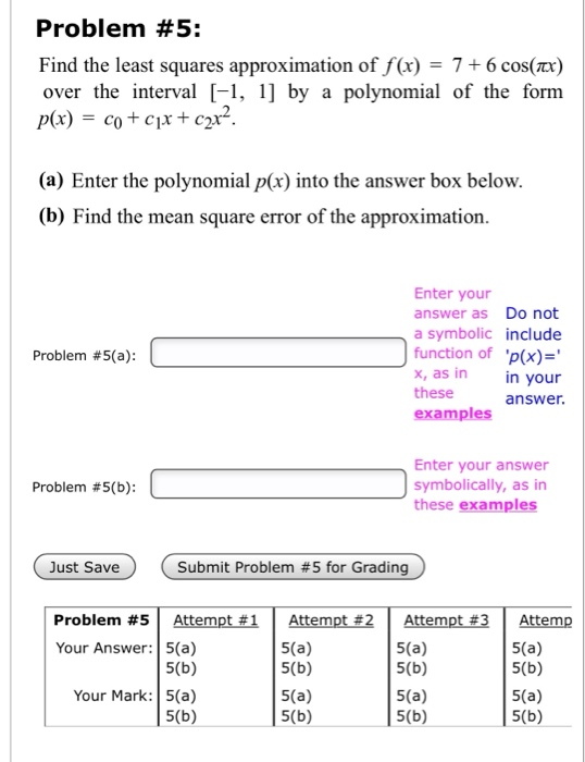 Solved Problem #5: Find the least squares approximation of | Chegg.com