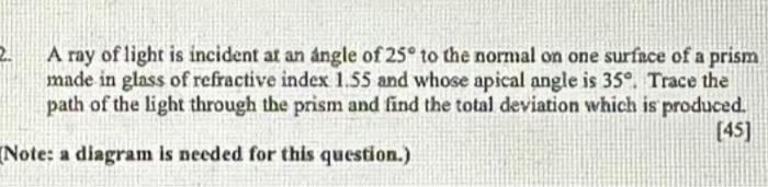 Solved 2. A ray of light is incident at an angle of 25∘ to | Chegg.com
