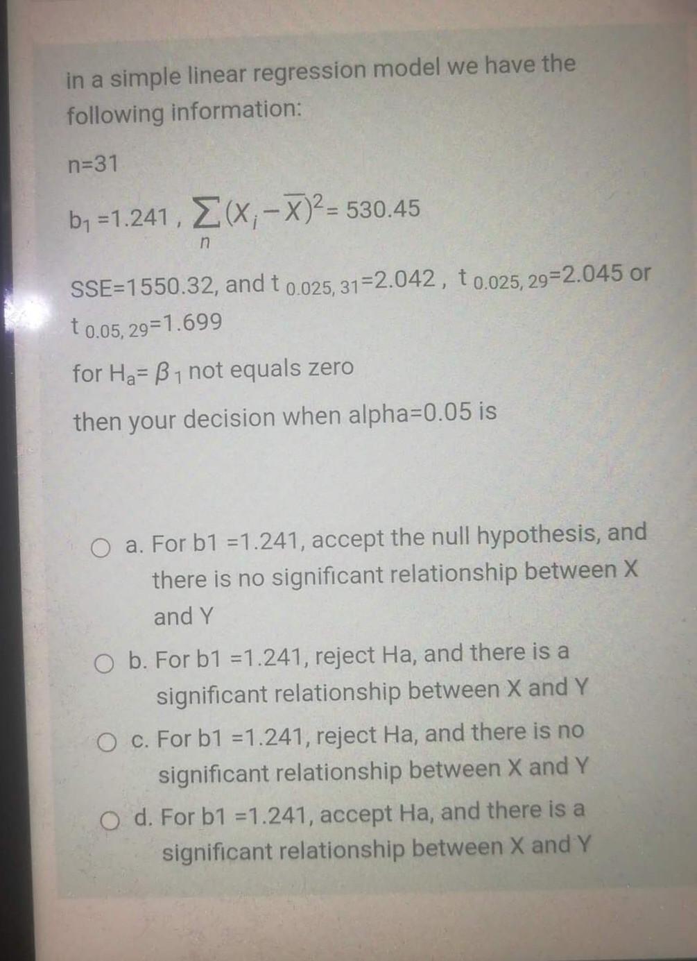 Solved in a simple linear regression model we have the | Chegg.com