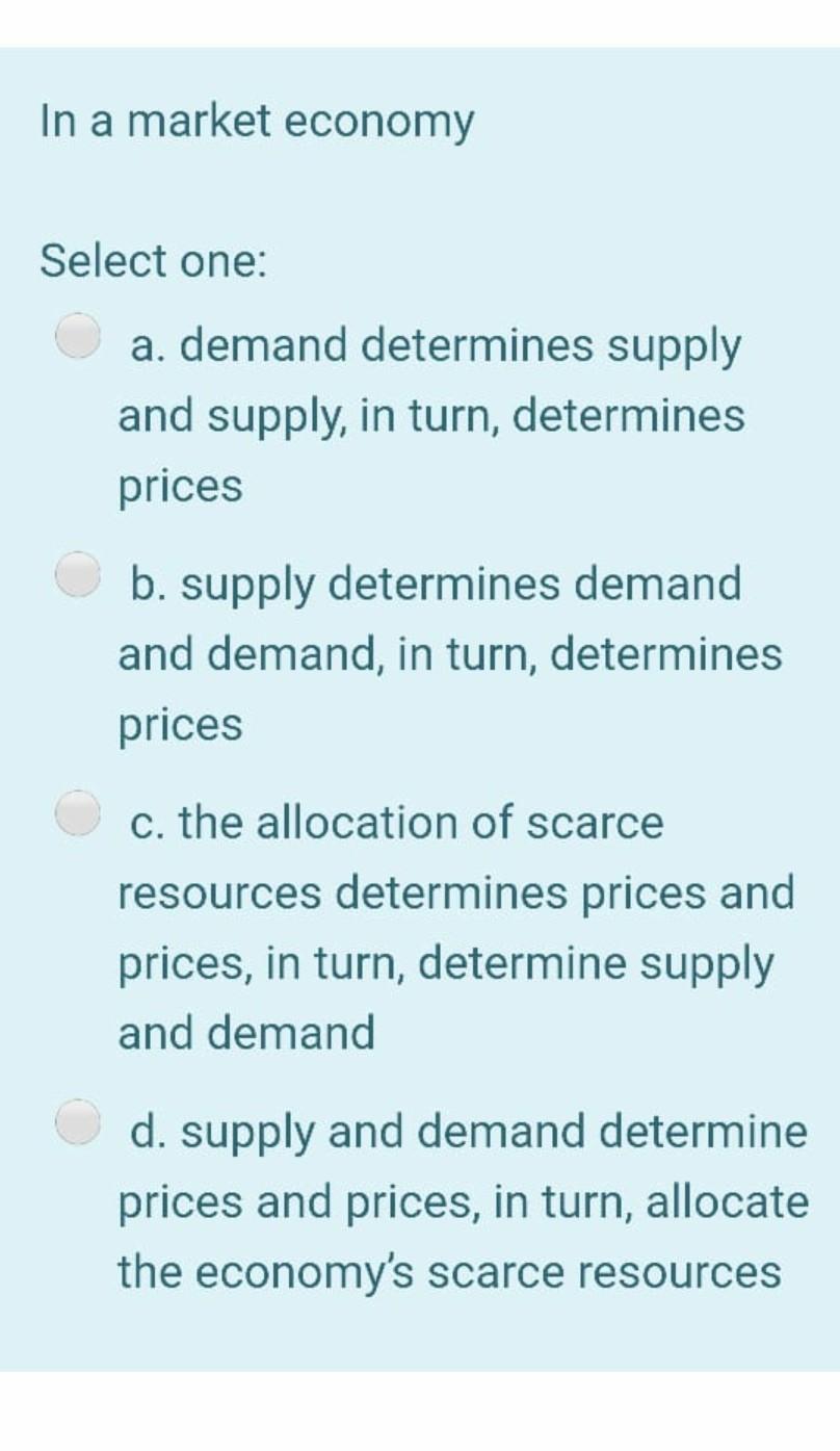 Solved In a market economy Select one a. demand determines