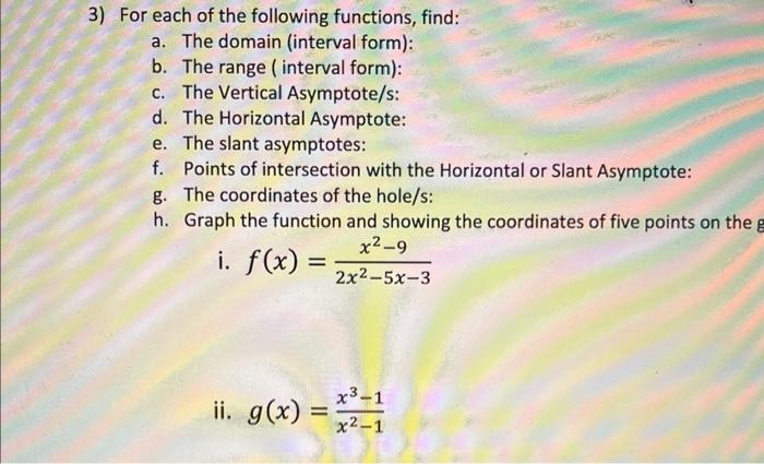 Solved 3) For each of the following functions, find: a. The | Chegg.com