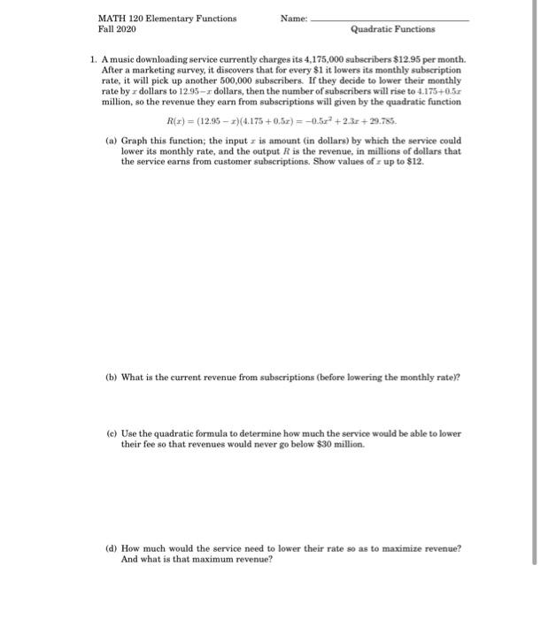 Solved MATH 120 Elementary Functions Fall 2020 Name: | Chegg.com