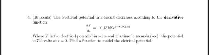 Solved (10 points) The electrical potential in a circuit | Chegg.com