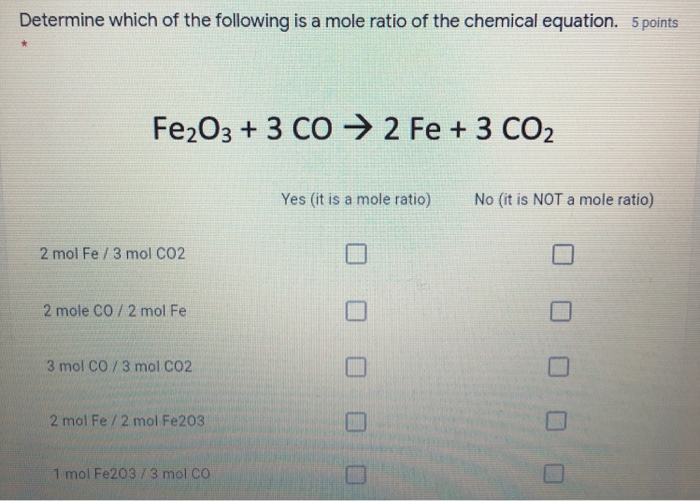 Solved Determine Which Of The Following Is A Mole Ratio Of Chegg Com   Image 