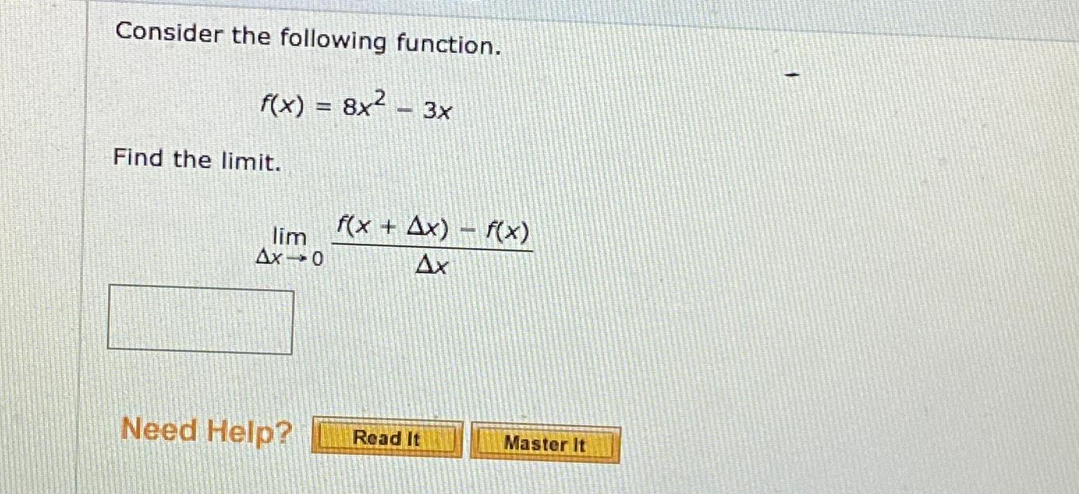Solved Consider the following function.f(x)=8x2-3xFind the | Chegg.com