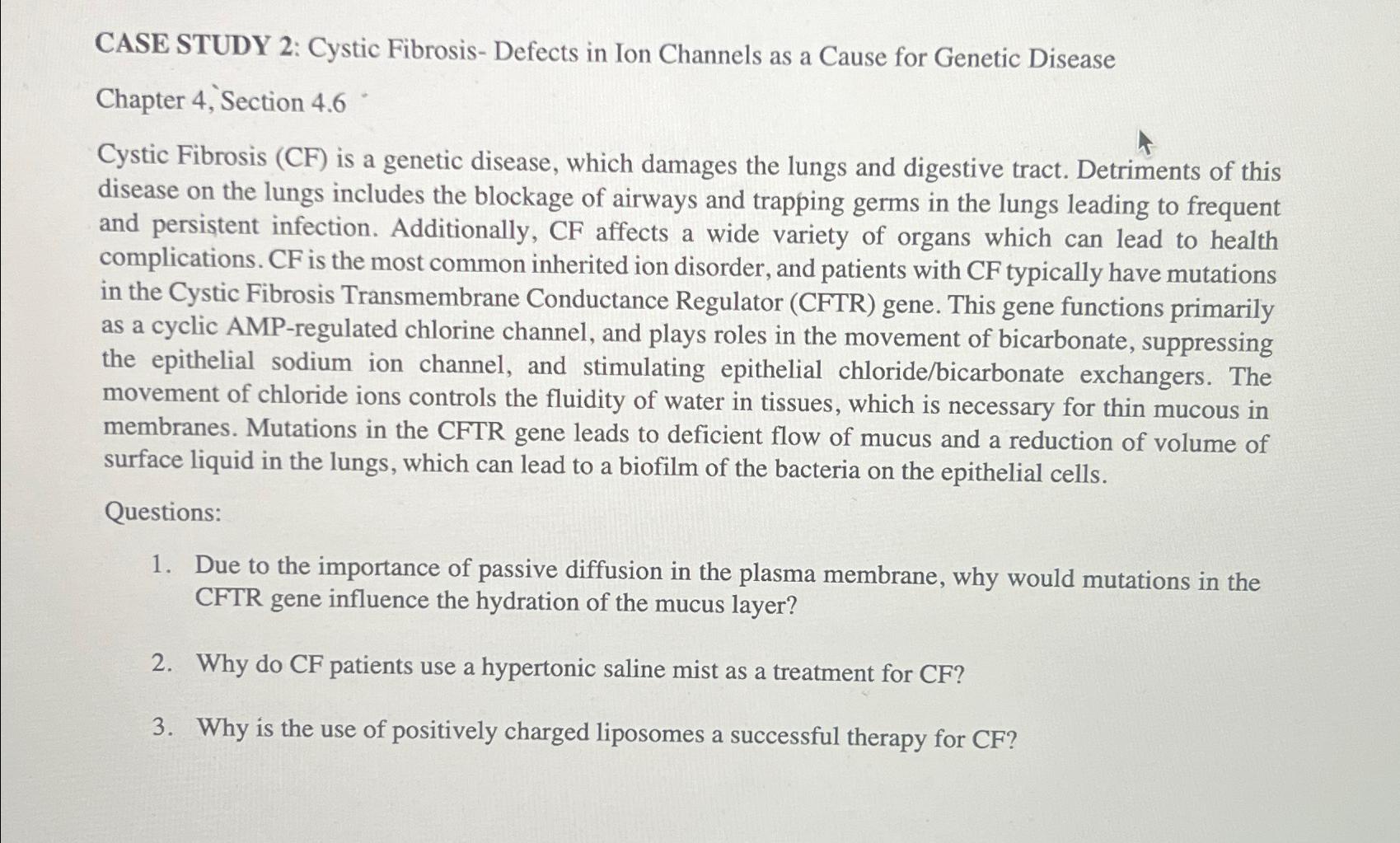 Solved CASE STUDY 2: Cystic Fibrosis- ﻿Defects in Ion | Chegg.com