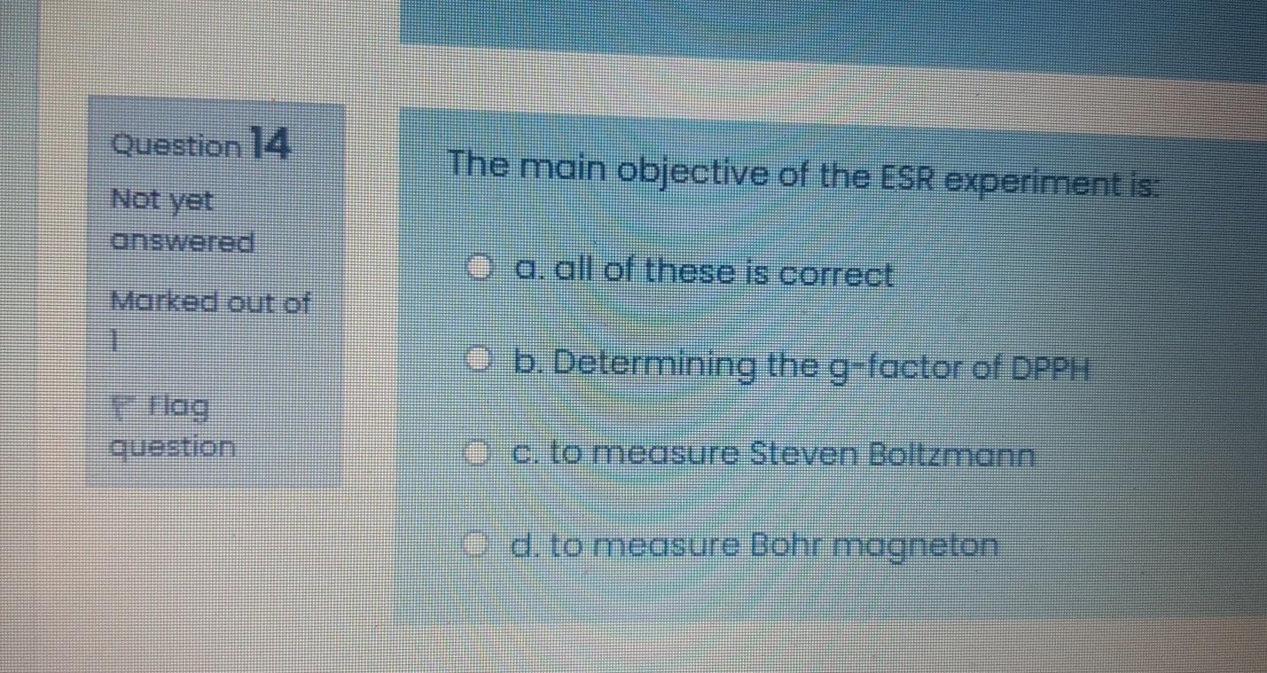 Solved Question 14 The main objective of the ESR experiment