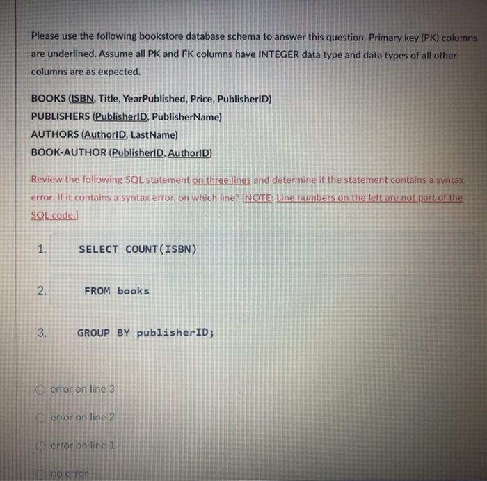 Solved Please use the following bookstore database schema to | Chegg.com