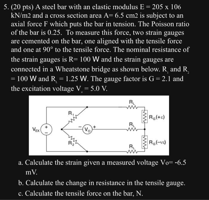 Solved 5. (20 pts) A steel bar with an elastic modulus | Chegg.com