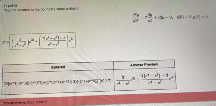 Solved (1 point) Find the solution to the boundary value | Chegg.com