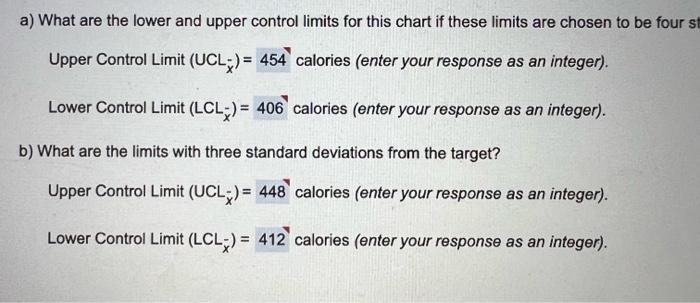 a) What are the lower and upper control limits for this chart if these limits are chosen to be four st
Upper Control Limit (U