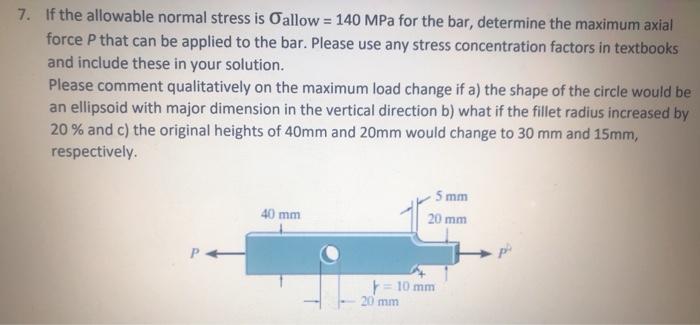 Solved 7. If the allowable normal stress is allow = 140 MPa | Chegg.com