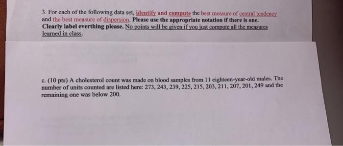Solved 3. For each of the following data set, identify and | Chegg.com