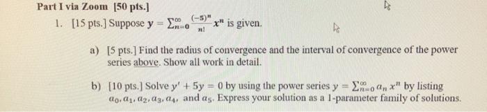 Solved Part I via Zoom [50 pts.] (-5)