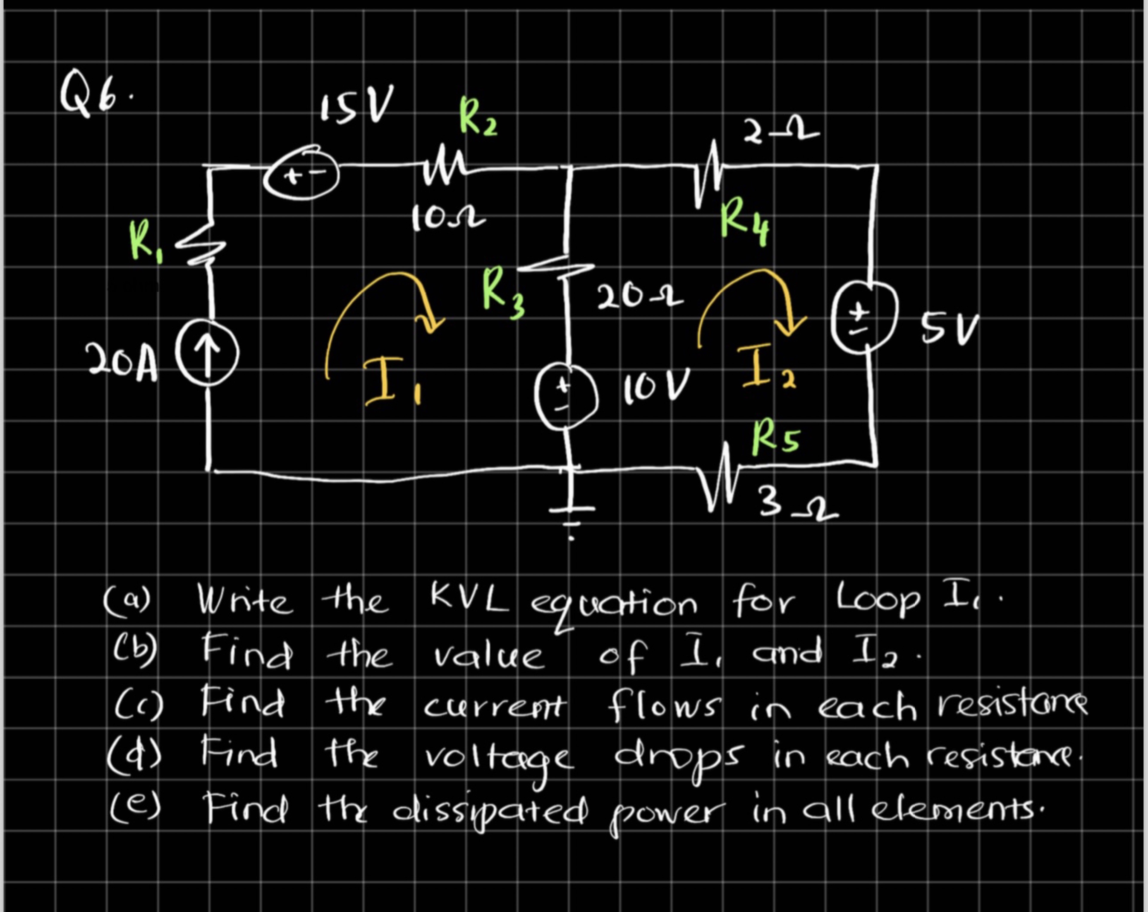 Solved Q6.(a) ﻿Write the KVL equation for Loop I,(b) ﻿Find | Chegg.com