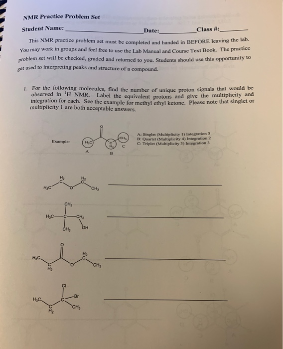 Solved NMR Practice Problem Set Student Name: Date: Class #: | Chegg.com