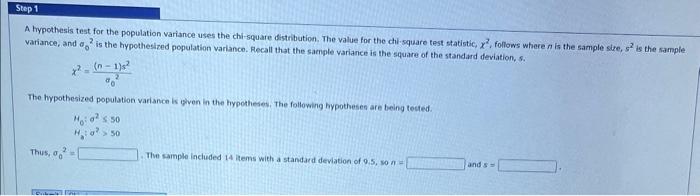 Solved A trypothesis test for the population variance wses | Chegg.com