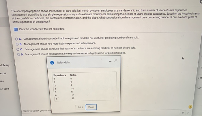 Solved The Accompanying Table Shows The Number Of Cars Sold | Chegg.com