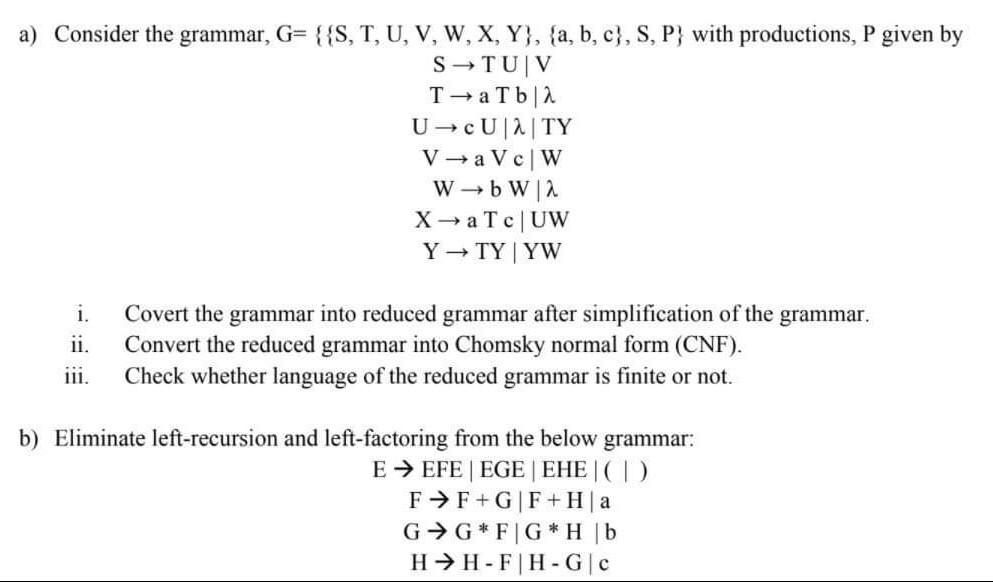 Solved A Consider The Grammar G S T U V W X Y Chegg Com