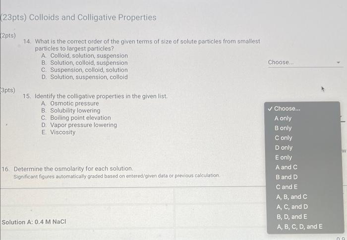 Solved 23pts Colloids And Colligative Properties 2pts 14