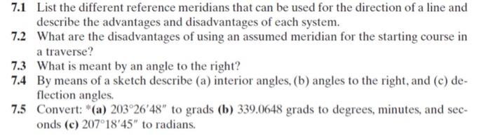 Solved 7.1 List the different reference meridians that can | Chegg.com