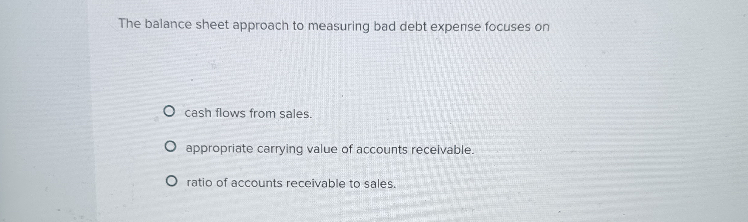 Solved The balance sheet approach to measuring bad debt | Chegg.com